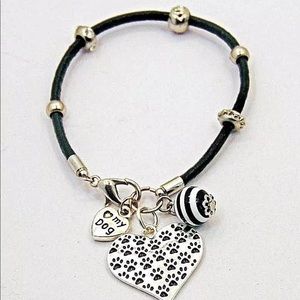 Paw Print Heart Charm Leather Bracelet Love My Dog